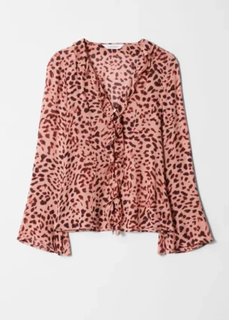 Blusa con cuello en V y volantes