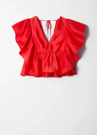 Blusa con cuello en V y volantes