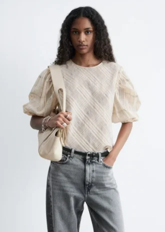 Blusa de jacquard con mangas abullonadas