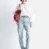 Blusa de popelín de algodón con cremallera frontal