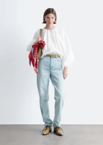 Blusa de popelín de algodón con cremallera frontal