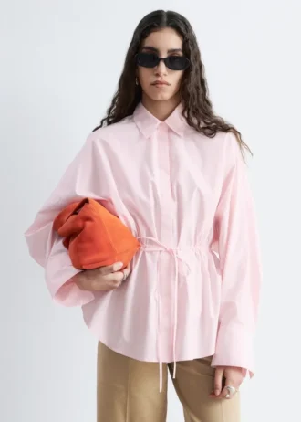 Camisa de popelín de algodón con cordón
