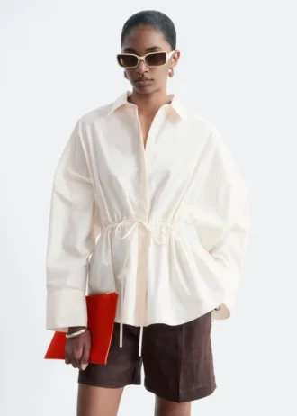 Camisa de popelín de algodón con cordón