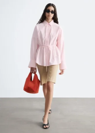 Camisa de popelín de algodón con cordón