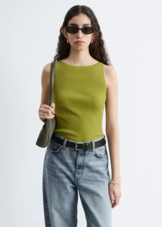 Camiseta sin mangas de punto acanalado
