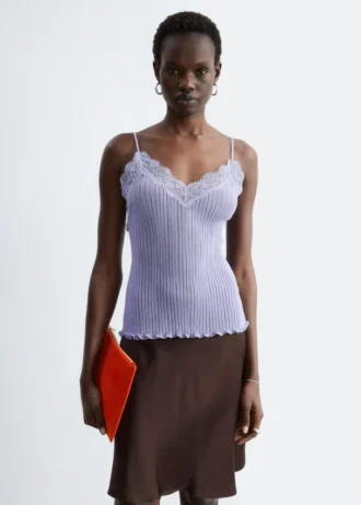 Camisola de encaje de punto acanalado