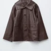 Chaqueta de cuero napa de corte recto