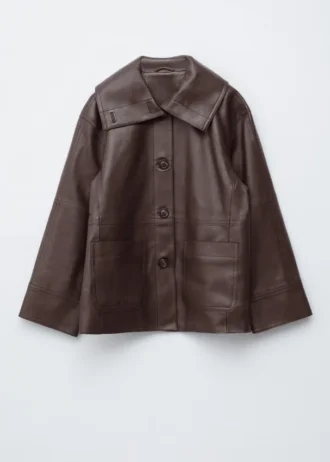Chaqueta de cuero napa de corte recto