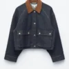 Chaqueta vaquera corta con cuello de pana