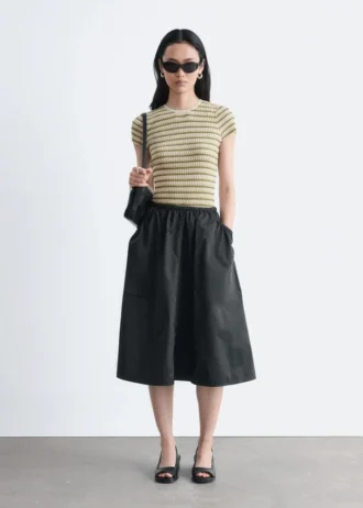 Falda midi de sarga fruncida