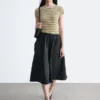 Falda midi de sarga fruncida