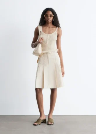 Falda midi plisada de algodón