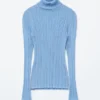 Jersey de cuello alto de punto acanalado con lurex