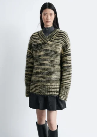 Jersey de cuello en V con mezcla de mohair