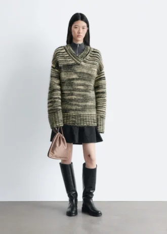 Jersey de cuello en V con mezcla de mohair