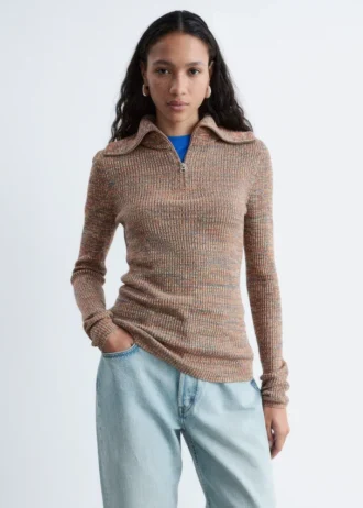 Jersey de punto melange con media cremallera