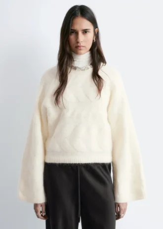 Jersey de punto trenzado con mezcla de mohair