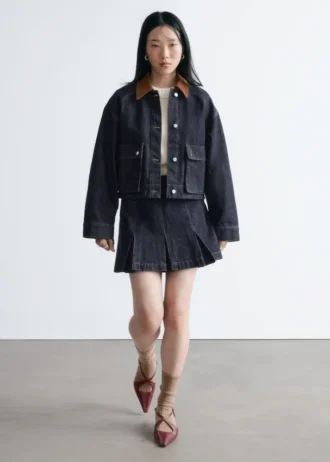 Minifalda de denim plisada
