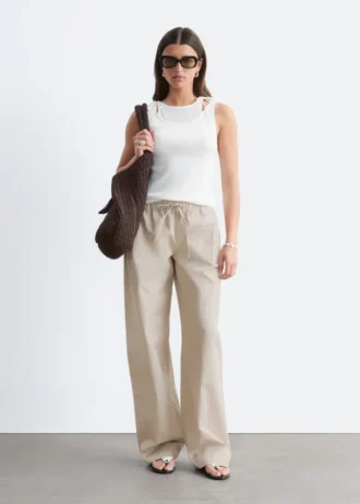Pantalones de sarga de algodón con cordón