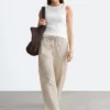 Pantalones de sarga de algodón con cordón