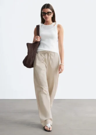 Pantalones de sarga de algodón con cordón