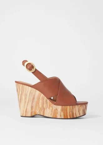 Sandalias de cuña con plataforma de cuero