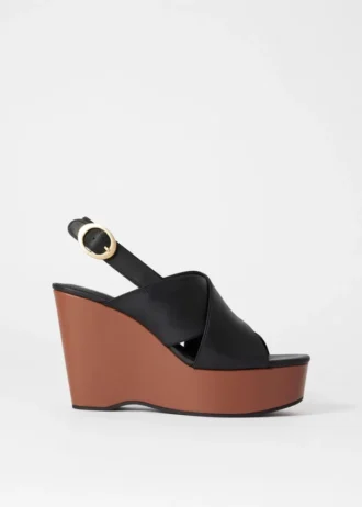 Sandalias de cuña con plataforma de cuero