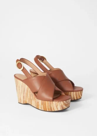 Sandalias de cuña con plataforma de cuero