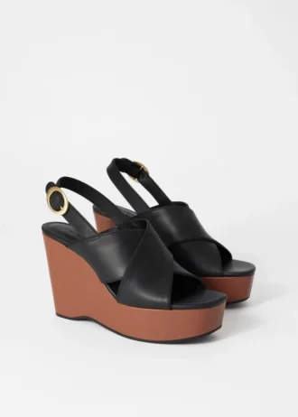 Sandalias de cuña con plataforma de cuero