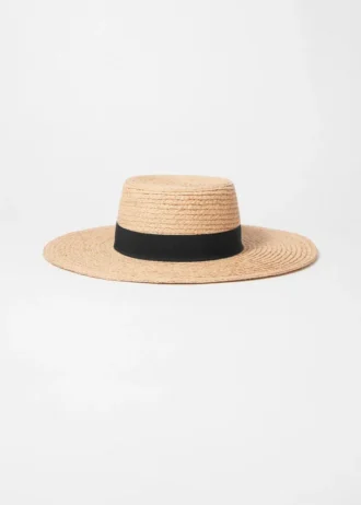 Sombrero de paja de rafia con ribete de grosgrain