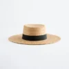 Sombrero de paja de rafia con ribete de grosgrain