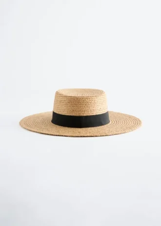 Sombrero de paja de rafia con ribete de grosgrain