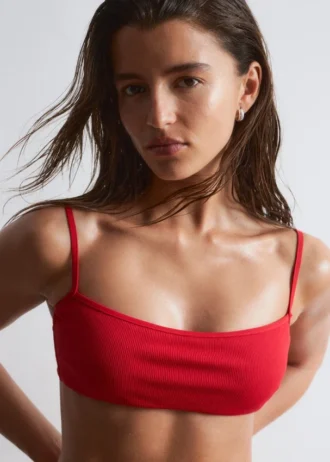 Top de bikini bandeau acanalado