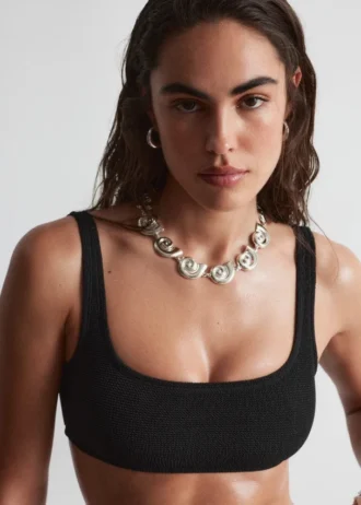 Top de bikini con cuello cuadrado y textura