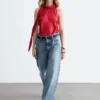 Top de seda con cuello tipo pañuelo