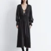 Vestido camisero midi de satén