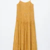 Vestido largo con corpiño plisado
