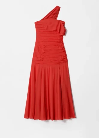 Vestido largo de gasa con un solo hombro
