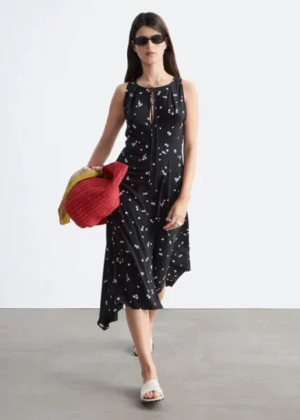 Vestido largo de seda con estampado floral