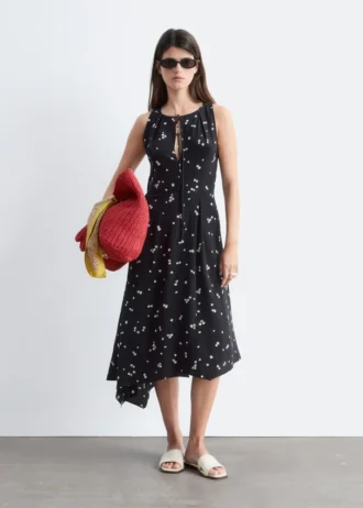 Vestido largo de seda con estampado floral