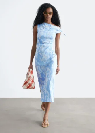 Vestido midi asimétrico con estampado de cachemira