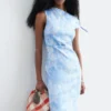 Vestido midi asimétrico con estampado de cachemira