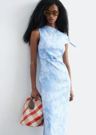 Vestido midi asimétrico con estampado de cachemira