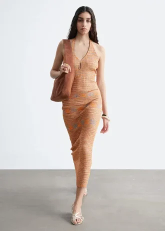 Vestido midi con cuello halter y estampado Spacedye