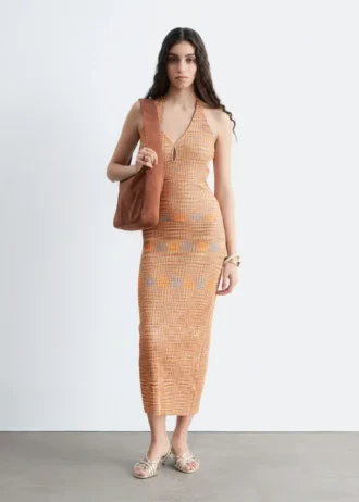 Vestido midi con cuello halter y estampado Spacedye