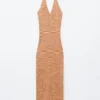 Vestido midi con cuello halter y estampado Spacedye