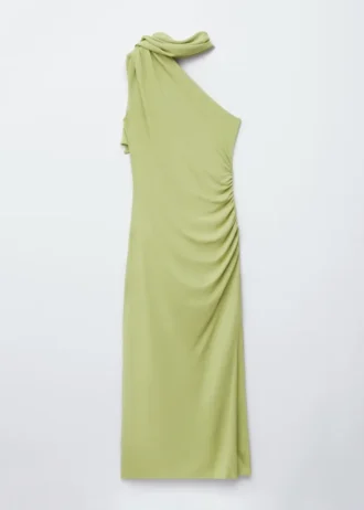 Vestido midi con detalle de pañuelo y un solo hombro