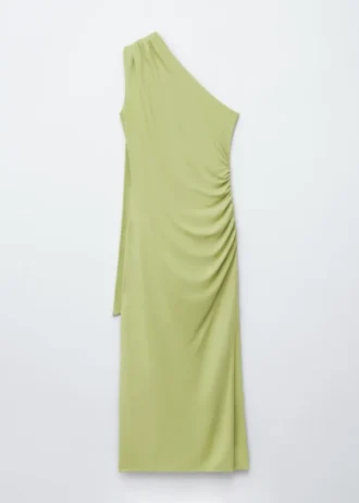 Vestido midi con detalle de pañuelo y un solo hombro