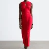 Vestido midi con escote en forma de ojo de cerradura y fruncidos