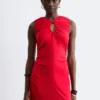 Vestido midi con escote en forma de ojo de cerradura y fruncidos